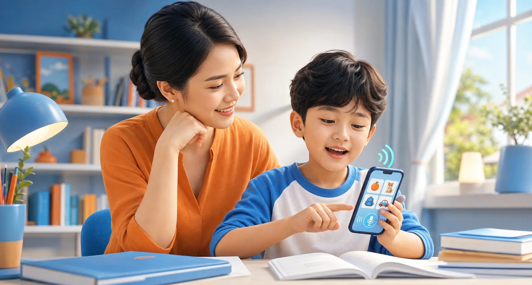 Phụ huynh đồng hành cùng bé luyện nói tiếng Anh trên ứng dụng tại nhà